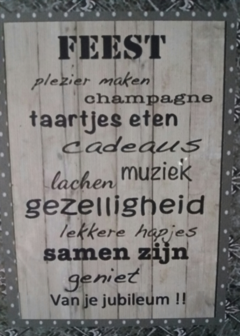 Feest/jubileum, houten bordje