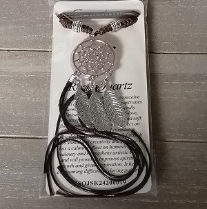 Ketting natuursteen Rozenkwarts, dreamcatcher