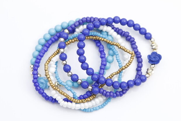 Armbandenset blauw wit