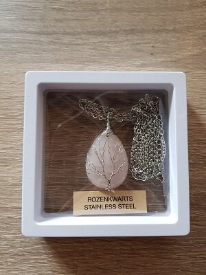 Natuursteen rozenkwarts, ketting 