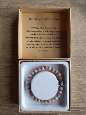 Dames armband natuursteen Red Veined White Onyx armband Boeddha