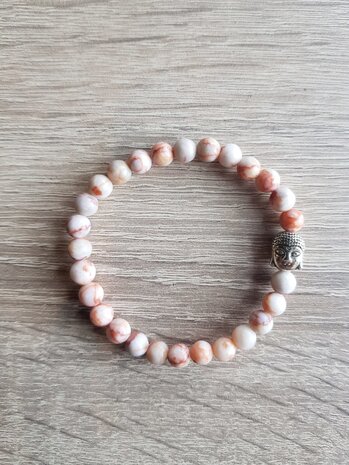 Dames armband natuursteen Red Veined White Onyx armband Boeddha