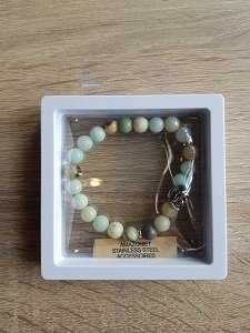 Dames armband Amazoniet met RVS Rooskraal