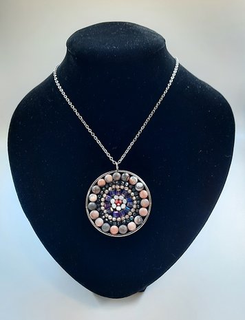 Mandala ketting met roze zebra jaspis natuursteen