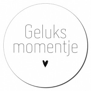 Ronde witte muurcirkel met de zwarte tekst geluks momentje.