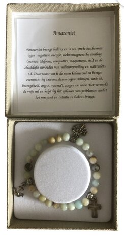 Dames armband Amazoniet met Geloof, Hoop, Liefdebedels