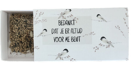 Bedankt vogelvoer in een doosje