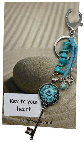 Tassenhanger Sleutel Key to your heart Turquoise