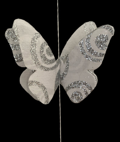 3D Slinger Vlinders wit glitter