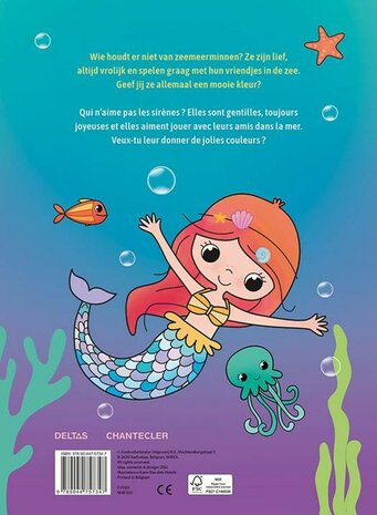 Achterkant van het magische kleurboek met zeemeerminnen thema