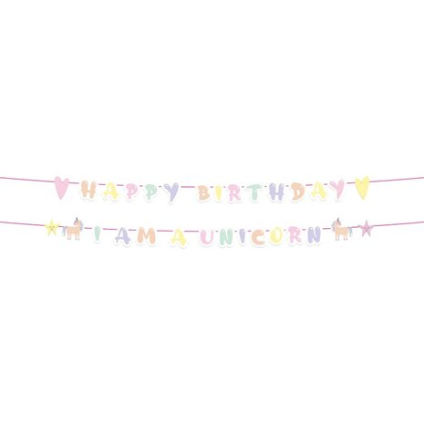 Feest slinger Unicorn - eenhoorn slinger met Happy Birthday tekst