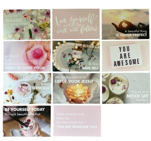 Overzicht van kaartjes uit het zakje self love