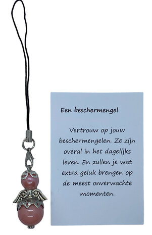 Beschermengel roze parelmoer hanger met kaartje