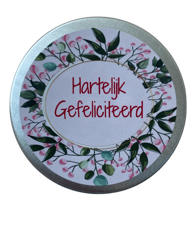 Grote vegan kaars met hartje en tekst ‘Hartelijk Gefeliciteerd’