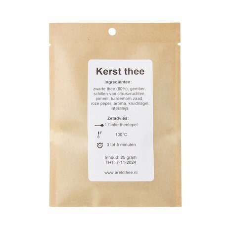 Achterkant van het zakje Kerstthee