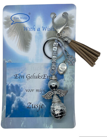 Wensengel cadeautje zus met bedeltjes en kwastje