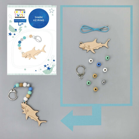 DIY sleutelhangerset haai – complete doe-het-zelf sleutelhanger van FSC hout