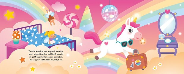 Kinderboek met twinkelende lichtjes unicorn