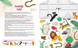 Kinderboek dierentuin met kleurrijke zoekplaten