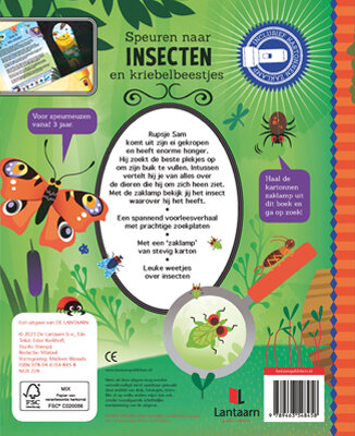 Hardcover van het kinderboek 'Speuren naar Insecten' met ringband.