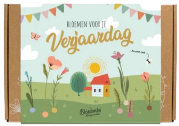 Giftbox met 7 kleurrijke bloembommetjes voor verjaardag