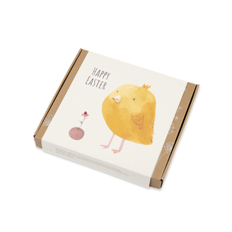 Giftbox vrolijk pasen met geel kuiken
