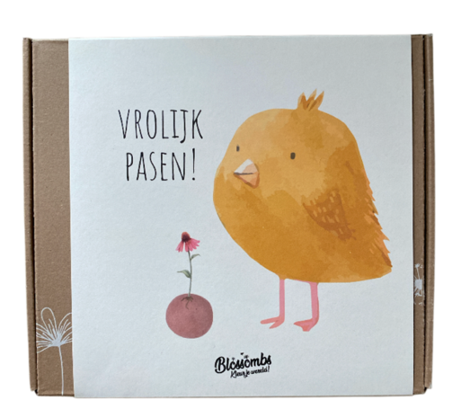 Giftbox met 9 bloembommetjes en sleeve &ldquo;Vrolijk Pasen&rdquo;