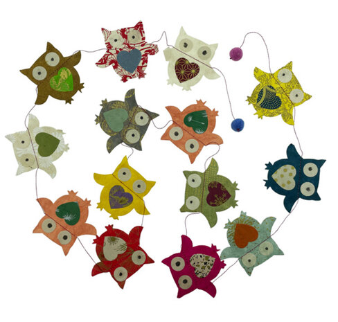 Eco Paper Slinger met uiltjes handgemaakt van Lokta papier