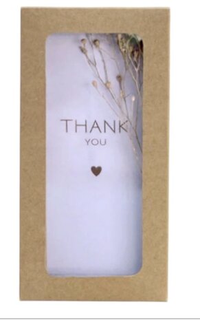 Kraft cadeaudoosje van 13,5x7x2 cm met paars kaartje thank you