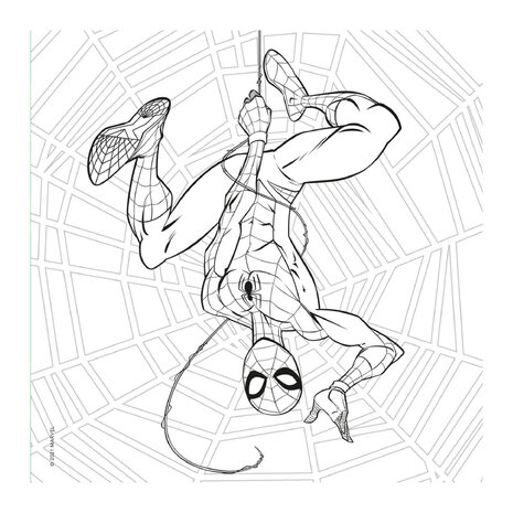 Opengeslagen Spider-Man kleurboek van 22 x 22 cm met een actievolle kleurplaat