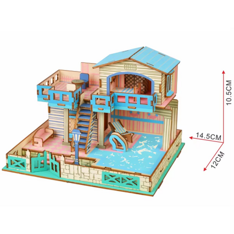 3D houten eiland villa constructieset met afmetingen