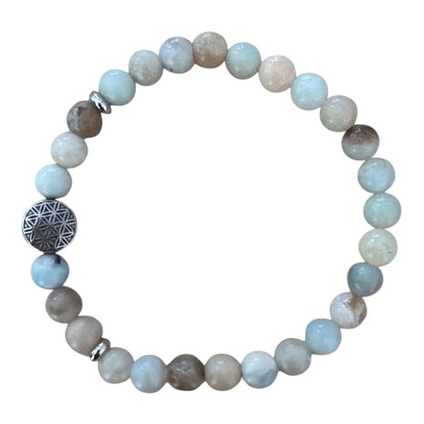 dames armband amazoniet met rvs flower of life kraal