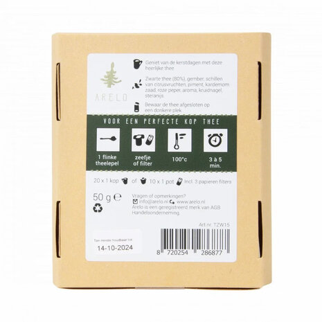 Sfeervol kerstcadeautje zwarte thee met gember in cadeauverpakking 13 x 10,5 cm