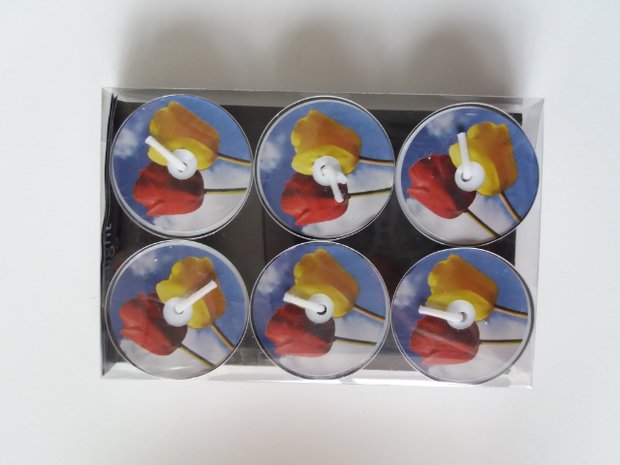 Waxinelichtjes rode/gele tulpen
