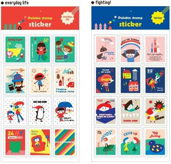 Set van 2 vellen met in totaal 24 grote postzegel stickers met gekarteld randje