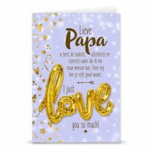 Detailopname van de tekst Lieve papa je bent echt goud waard op de kaart