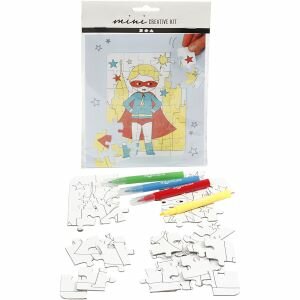 Plat knutselpakket diy puzzel superman met voorbedrukte stukjes en stiften
