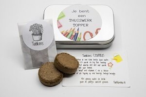 Origineel cadeau voor personeel op afstand minituintje met tuinkers.