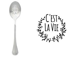 Roestvrijstalen lepel 15 cm voor koffie of thee met gravure.