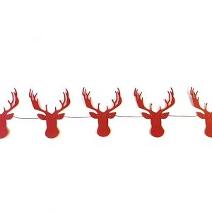 Rode kerstslinger 3 meter lang met uitgesneden rendieren.