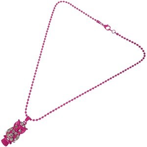 Fuchsia kinderketting met een glinsterende hanger van een uil.