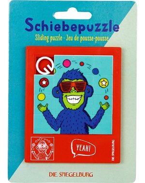 Kunststof schuifpuzzel voor kinderen met een aap afbeelding.