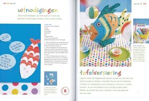 Binnenkant van het boek met stap-voor-stap instructies voor feestjes.