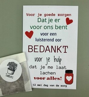 Tuinkers kweekzakje als gezond bedankje voor zorgpersoneel per post.