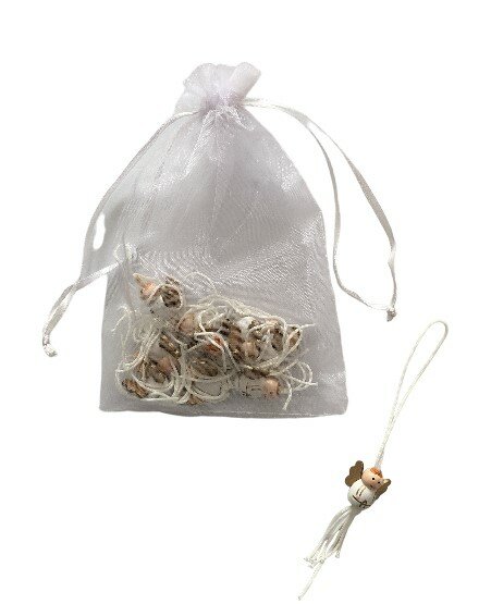 Set van tien witte gelukshangers engel in organza zakje