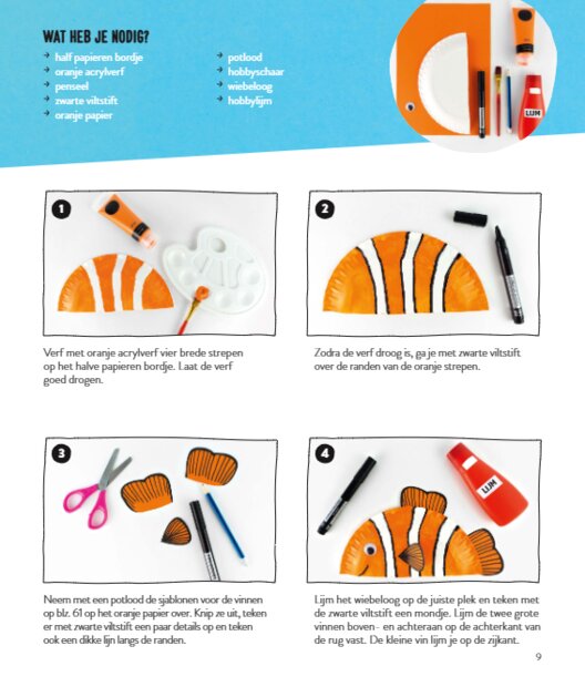 Binnenkant van het knutselboek met stap-voor-stap instructies.