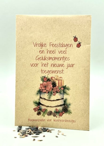 Kraftzakje bloemenzaden Vrolijke Feestdagen en heel veel Geluksmomentjes