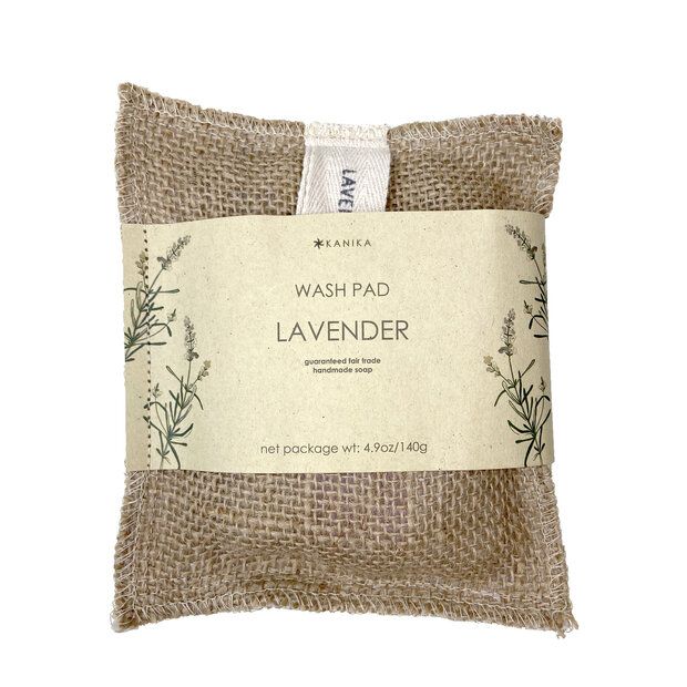 Scrub zakje met lavendelzeep en Fair Trade jute