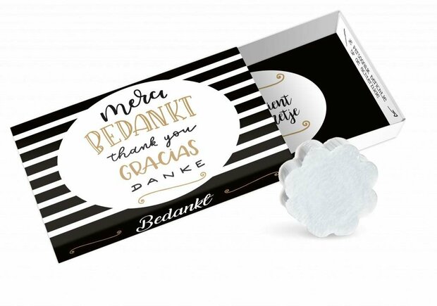Cadeaudoosje met bloemetjeszeepje en Merci tekst