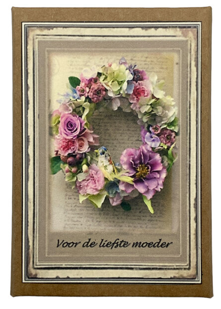 Handgemaakt vintage zeepkaartje Voor de liefste moeder met bijpassende envelop